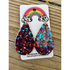 Randans Boutique Teardrop Glitter Heart Earrings Multicolor Resin Dangle NWT